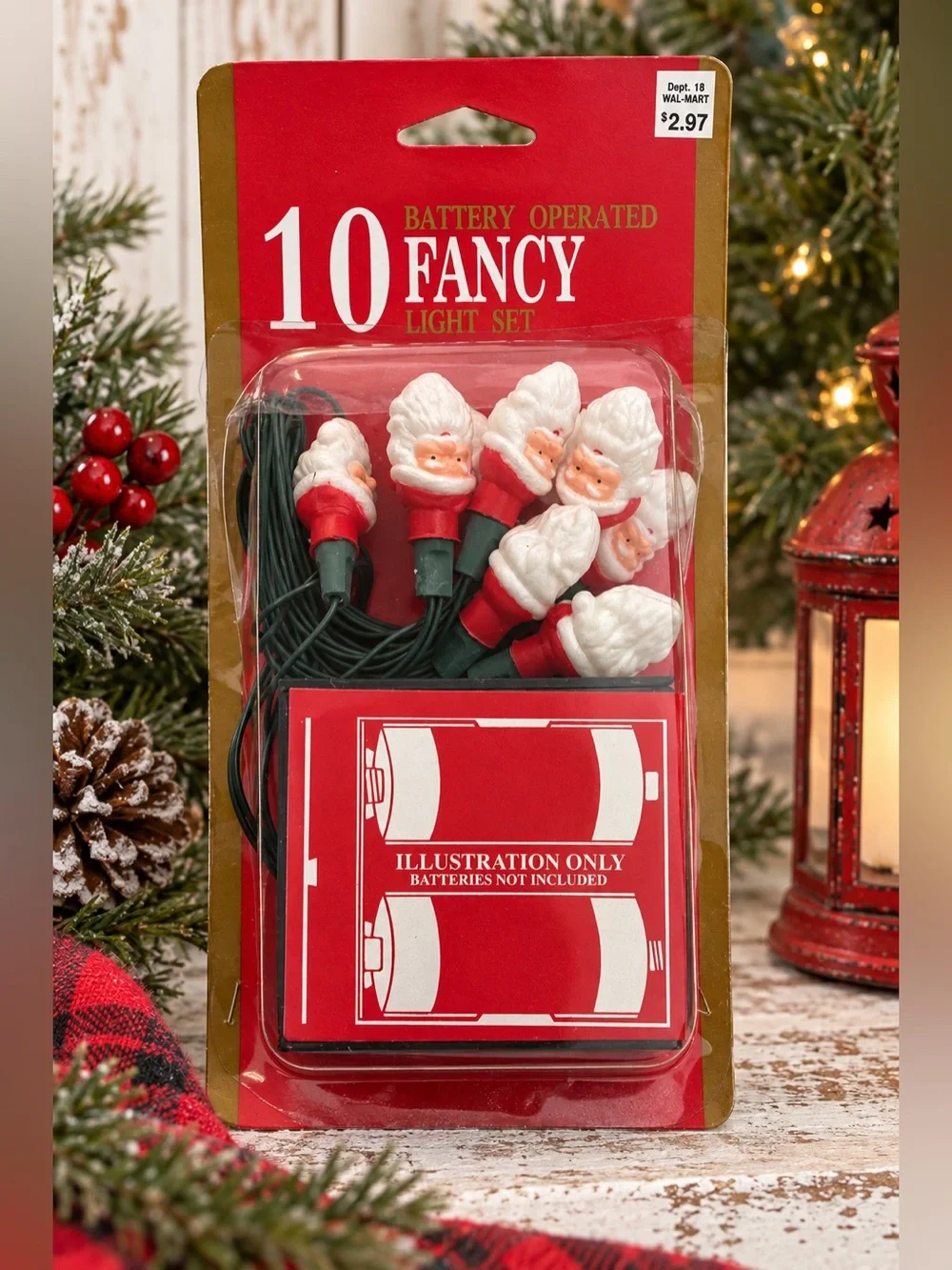 Vintage 10-Piece Santa Claus Fancy Christmas Light Set Battery Operated NIP